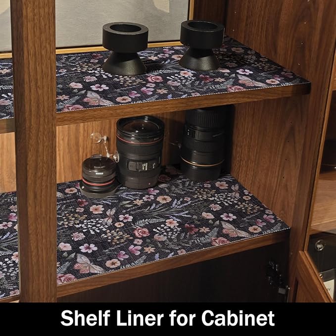 Amiitay 24IN x 10FT Butterfly Shelf and Drawer Liner for Kitchen Cabinets, Non-Adhesive and Strong Non-Slip Floral Shelf Cabinet Drawer Liners for Kitchen, Waterproof Cupboard Liners,Easy to Clean