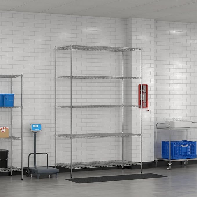 Commercial NSF Listed Chrome Stationary Wire Shelving Kit 30" x 60" x 96", with 5 Shelves Perfect for Warehouse, Walk-in Refrigerator, Freezer, Grocery Store, Restaurant, Dishroom