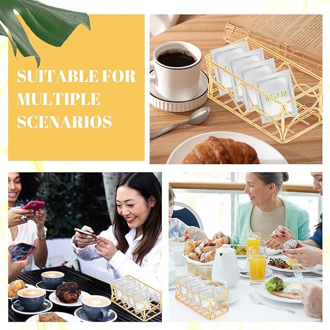 DLUGOPIS 2 Pcs Gold Sugar Packet Holder Metal Tea Bag Organizer Sugar Caddy Coffee Creamer Tea Bag Caddy for Coffee Bar Kitchen Home 4.5*2.2*1.8 Inch