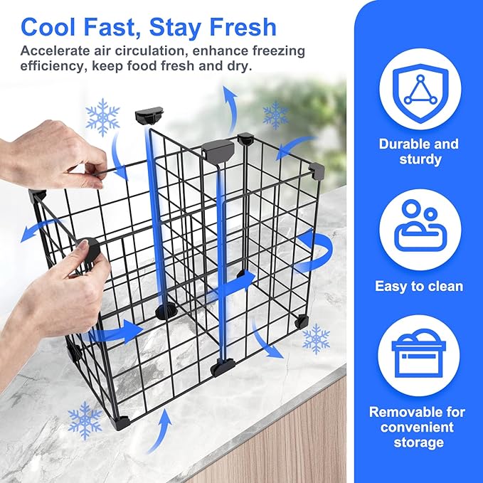 MASHDE Freezer Organizer Bins, Freezer Dividers for Deep Chest Freezer Compressor Area, Black Wire Basket Shelf for Food Storage Kitchen Refrigerator Organization (Medium)
