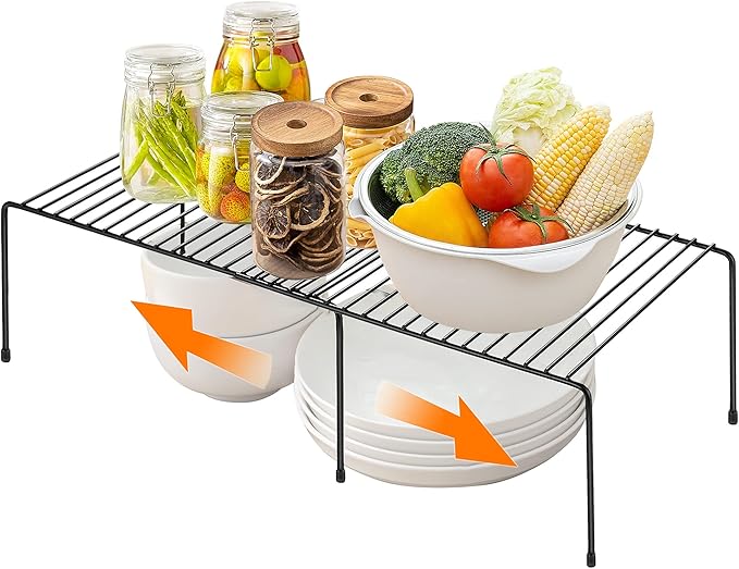 Ravinte 1 Pack Freezer Shelf Organizer, Expandable Cabinet Storage Shelf with Rustproof Metal Wire, Adjustable Kitchen Cabinet Organizer Spice Rack for Frige, Pantry, Cupboard, Countertop - Black