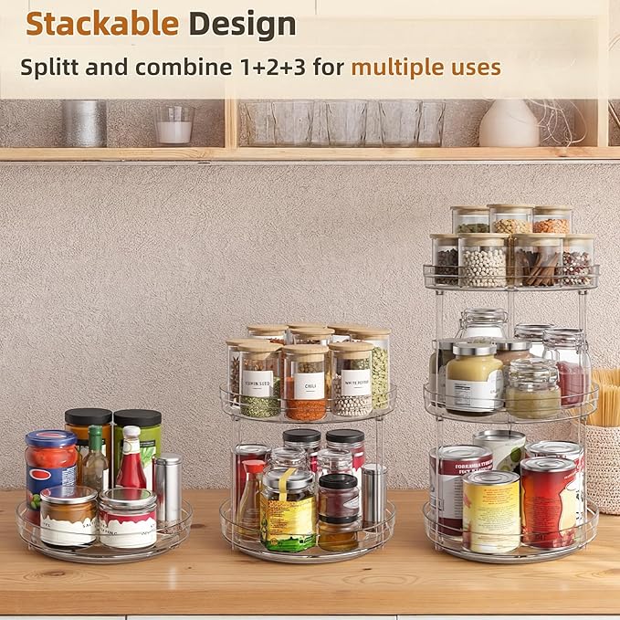 Optish 2 Set 2 Tier Lazy Susan Organizer for Cabinet, 9.5" Rotating Spice Rack Turntable Organizer for Pantry, Kitchen, Countertop, Bathroom, Vanity, Medicine Cabinet Organization