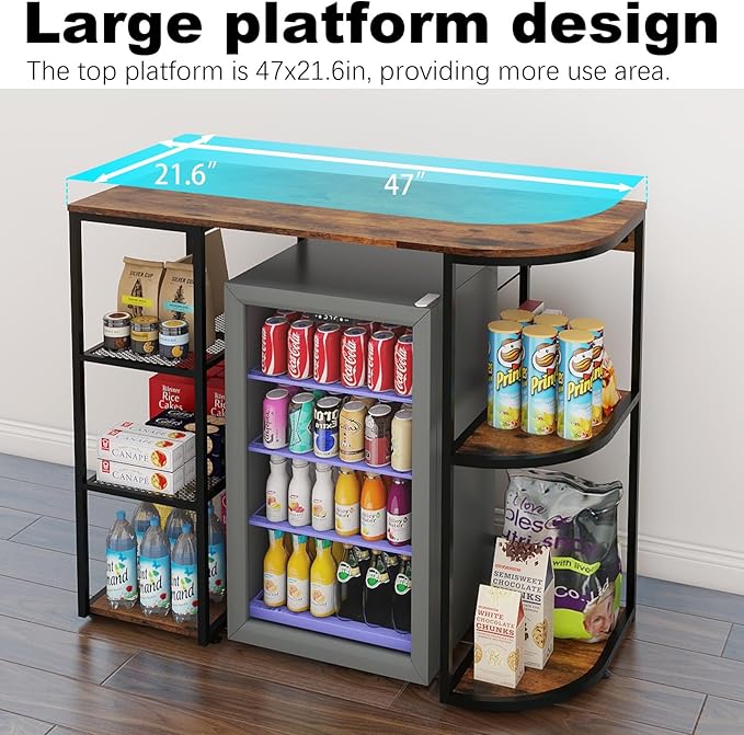 PUNCIA Mini Fridge Cabinet with Power Outlet – Coffee Bar Cabinet with Refrigerator Space and Storage Shelf Beverage Wine Cooler Stand Microwave Oven Rack for Dorm Apartment or Dorm Use