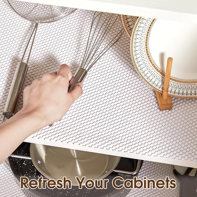ALIUNI Shelf Liner for Kitchen Cabinet, Drawer Liners Non Slip Non Adhesive Thick Mat, Breathable Dresser Pantry Bathroom Protector, White, 18" x 360"