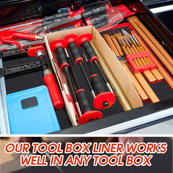 Nuogo Tool Box Liner 1/8 Inch Thick x 20 Inch Wide x 30 Ft Long Tool Box Drawer Liner Non Slip Tools Chest Cabinet Workbench Mat Black Heavy Duty Rubber Shelf Liner for Home Office Workplace
