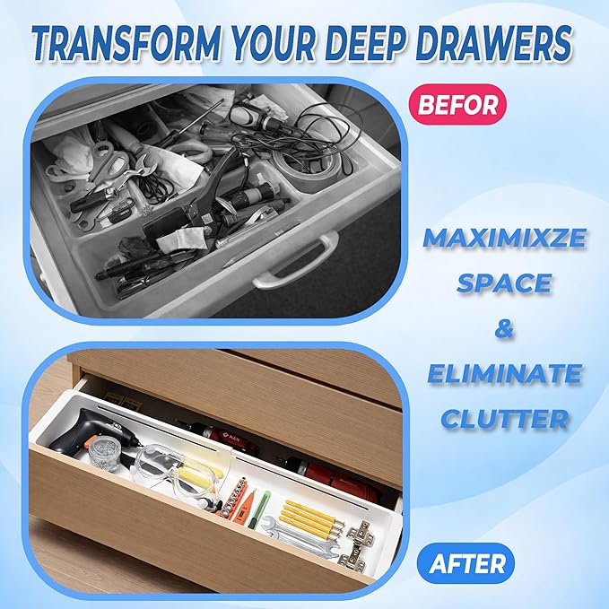 3-Pack Drawer Organizer for Deep Drawers with Smooth Sliding Design, Durable PP Expandable Modular Storage Tray for Makeup, Office Supplies, Kitchen Tools, Vertical Space-Saving Organizer