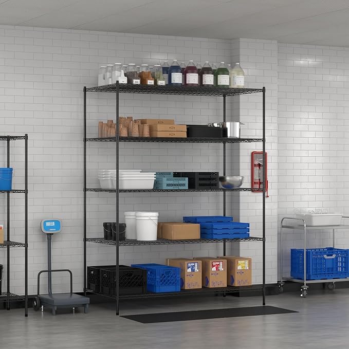 Commercial NSF Listed Black Epoxy Stationary Wire Shelving Kit 36" x 72" x 96", with 5 Shelves Perfect for Warehouse, Walk-in Refrigerator, Freezer, Grocery Store, Restaurant, Dishroom