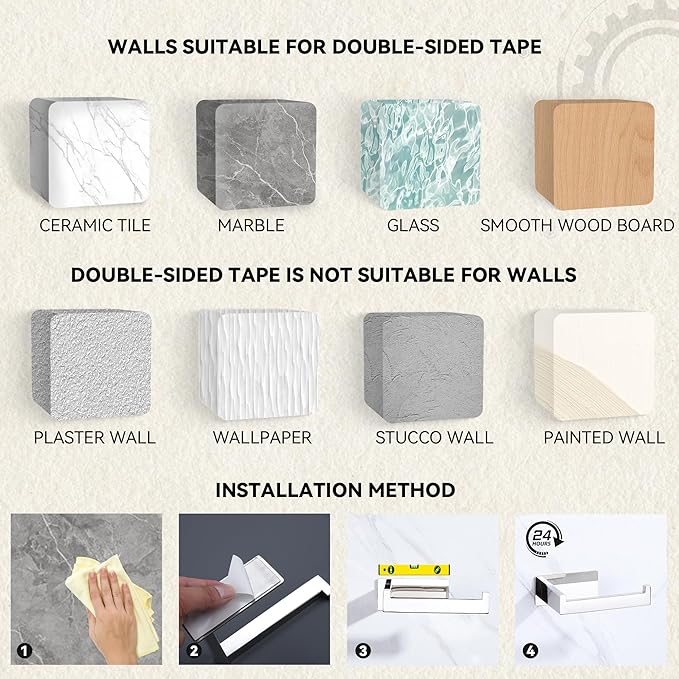 LANC Chrome Toilet Paper Roll Holder, Self-Adhesive Toilet Paper Holder Wall Mounted for Bathroom Office, Stick On Toilet Tissue Holder with No Drilling Stainless Steel Silver, A8307CP