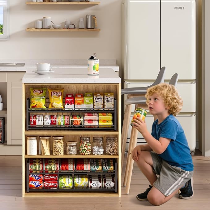 2-Tier Stackable Can Rack Organizer for Pantry Shelf, Extra-Long Can Holder for Kitchen Organization,Heavy Duty Can Dispenser for Canned Food Soup Goods up to 64 in Cabinet Storage, Black
