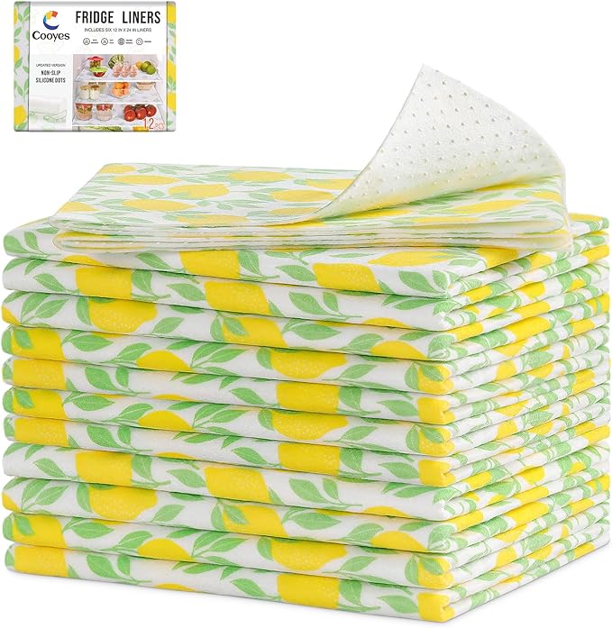 Cooyes 12 Pack Polyester Shelf Liners for Kitchen Cabinets, 17.7" × 24", Non-Slip Refrigerator Liners Machine Washable, Refrigerator Drawer Mats for Glass Shelves and Kitchen Cabinets