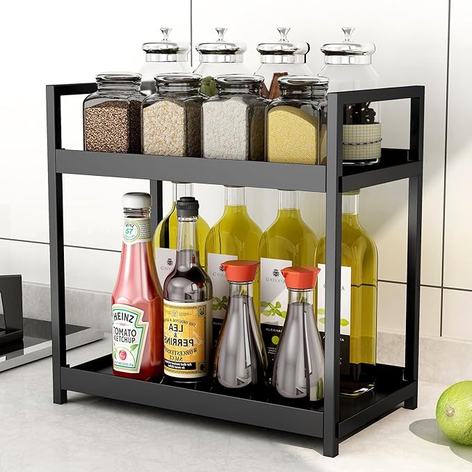 Bathroom Counter Organizer, Bathroom Organizers and Storage Countertop, 2 Tier Black Counter Shelf for Vanity Tables, Dresser, Makeup