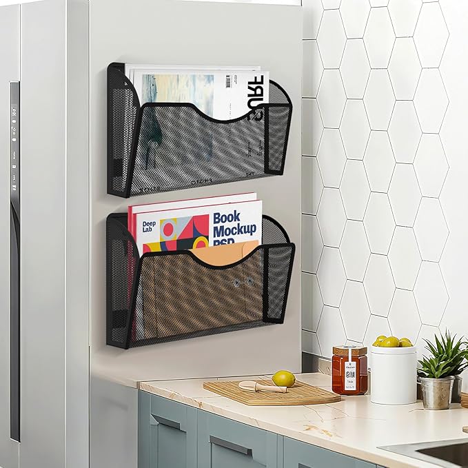 Magnetic File Holder, Magnetic File Folder Holder, No Drilling Installation, Magnetic Mail Holder File Organizer for Whiteboard,Office,Refrigerator,File Cabinets,Classroom