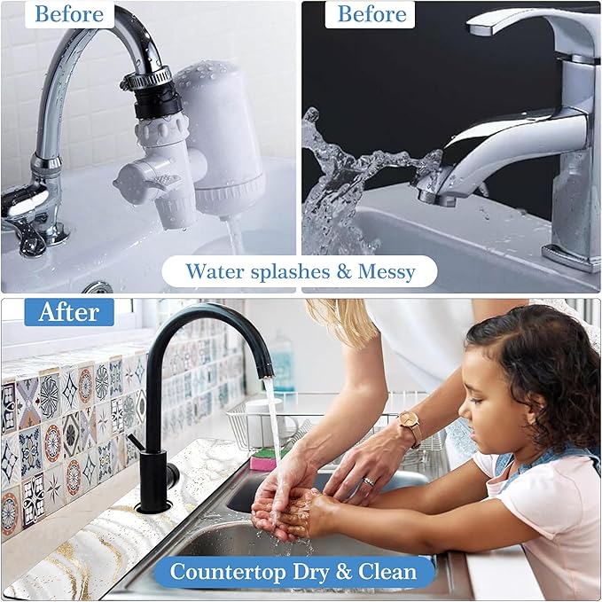 Faucet Mat Splash Guard Platinum Marble, Soft Diatom Mud Material, Strong Water Absorption, Non-slip,Easy to Clean for Bathroom, Kitchen 23.5"X5.5"