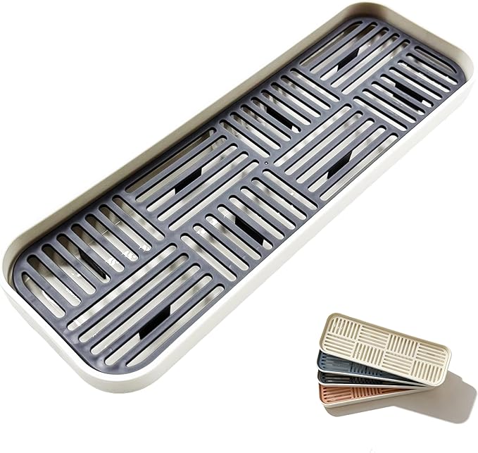 WUCYLKA Kitchen Sink Organizer Sink Caddy, Plastic Sponge & Soap Holder with Double-Layer Drain Rack – Countertop Sink Tray for Sponge, Soap, Dish Brush, Cup, and Wire ScrubberGrey