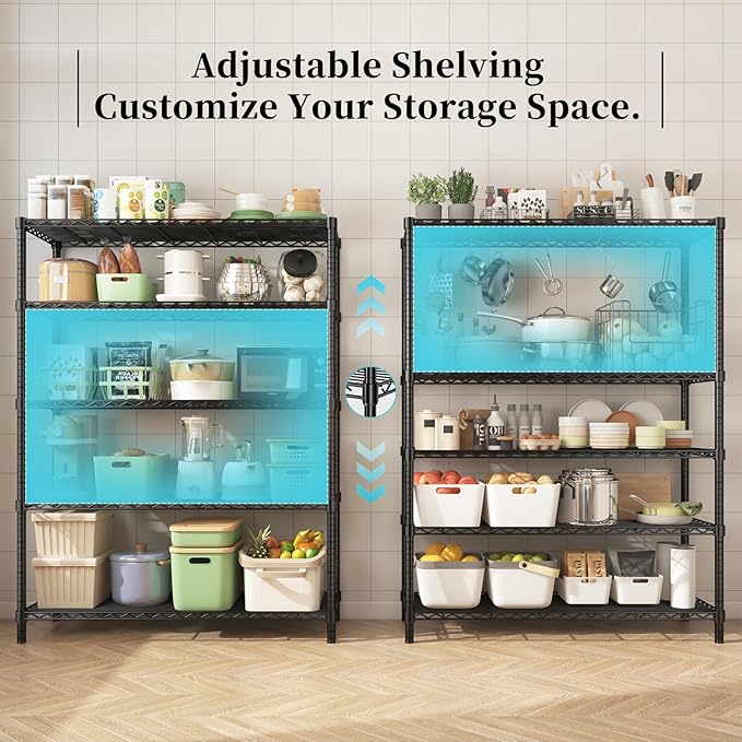 MODCART 48" W x 20" D x 72" H Wire Shelving Unit with Lockable Wheels, 5-Tier Heavy Duty Garage Shelves, 400 lbs Per Shelf Capacity, Industrial Storage Rack for Garage Pantry Kitchen