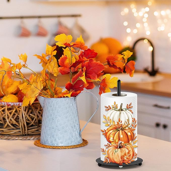 JarThenaAMCS Fall Paper Towel Holder Watercolor Pumpkin Kitchen Decor Accessories Large Metal Towel Holder Stand for Autumn Thanksgiving Home Party Bathroom Countertop