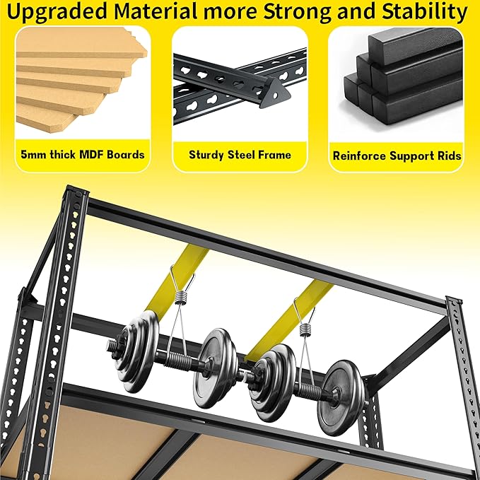 48" W Garage Shelving Heavy Duty 3050LBS Garage Storage Shelving, 5 Tier Adjustable Metal Shelving Unit Utility Rack Shelf for Warehouse, Pantry, Closet, Kitchen 72" H x 48" W x 24" D, Black,2PCS