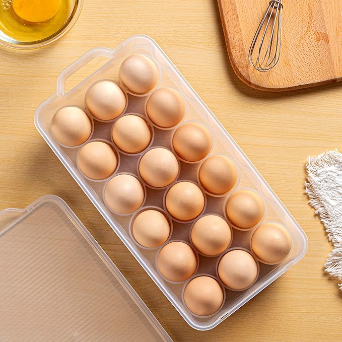 ZHENFAN Clear Plastic Egg Holder for Refrigerator, Stackable Egg Storage Trays With Lid & Handles, Plastic Egg Box Carrier 4 Pack, BPA-Free Egg Storage Container for 18 Eggs