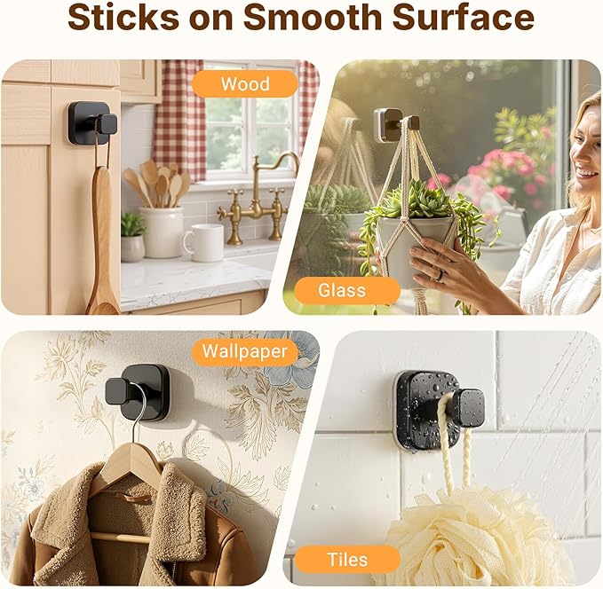 Zrpot 3 PCS Bathroom Hooks for Towels, Suction Cup Hooks for Shower, Door Hooks for Hanging Robe Loofah Removable Wall Hooks for Kitchen Glass Window Black