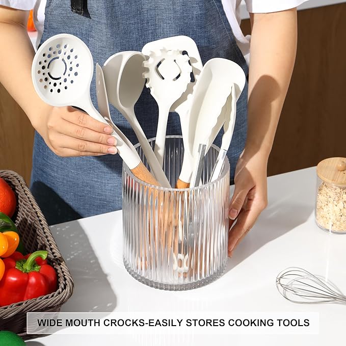 Utensil Holder, 6.3" Glass Kitchen Utensil Holder for Countertop, Large Cooking Utensil Holders for Kitchen Counter, Utensil Crocks for Farmhouse Decor