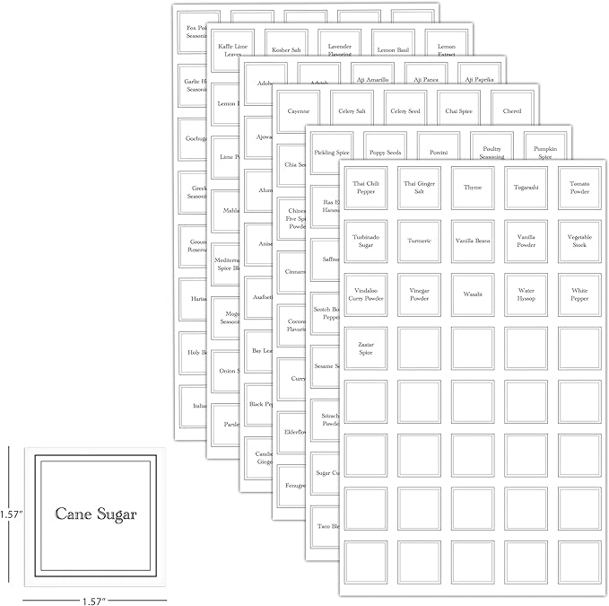 240 Reusable Spice Jar Labels- 1.5" Square Waterproof, No-Residue Stickers, Easy-to-Read Font - 200 Preprinted + 40 Blank -Fits Most Spice Jars & Shakers-Organize Your Pantry for Easier Easter Cooking