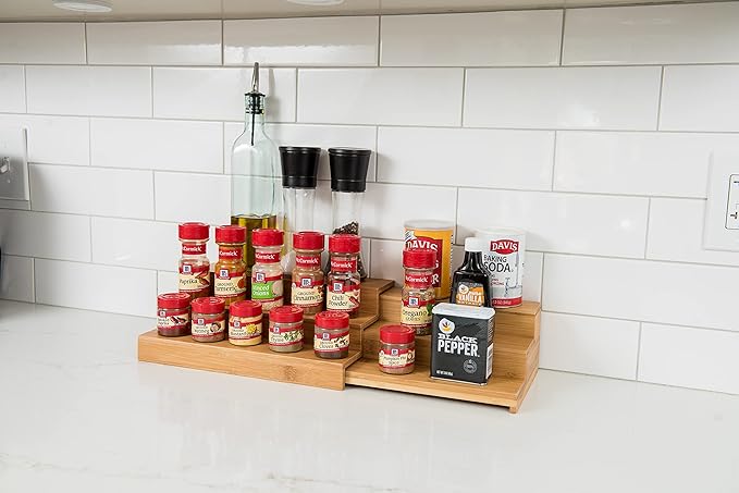 Lipper International 8807 Bamboo Wood Expandable 3-Tier Step Shelf Kitchen Organizer, 12" x 7-7/8" x 4-1/4"