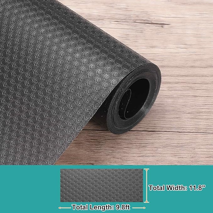 HARFINGTON Shelf Liner 12" x 10ft EVA Non-Slip Drawer Mats Waterproof Circular Mesh Texture Liner for Kitchen Cabinets Cupboard Refrigerator Shelves, Black