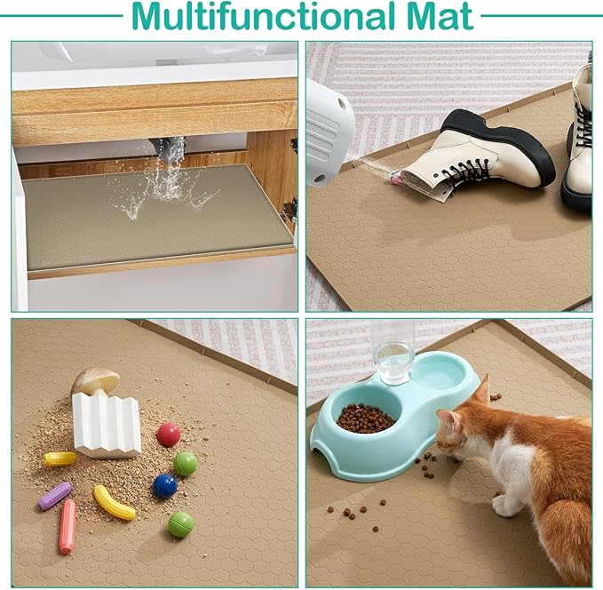 FORWOS Waterproof Under Sink Mat 34" x 22", Silicone Cabinet Liner, Rubber Protector for Kitchen and Bathroom, Keeps Cabinets Clean, Dry, and Organized (Beige)