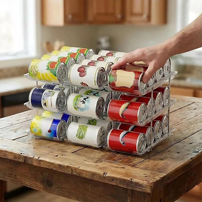 3-Tier Clear Plastic Can Organizer for Pantry, Stackable Canned Food Holder for Kitchen Cabinet, Counter & Refrigerator