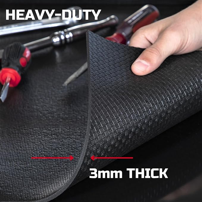 ONREVA Tool Box Liner 16 inch Wide x 18 Ft Large, Toolbox Drawer Liners, Heavy Duty Shelf Rubber Mat, Non Slip Pad Organizer for Rolling Tool Chest Drawers, Cabinet, Workbench, Black