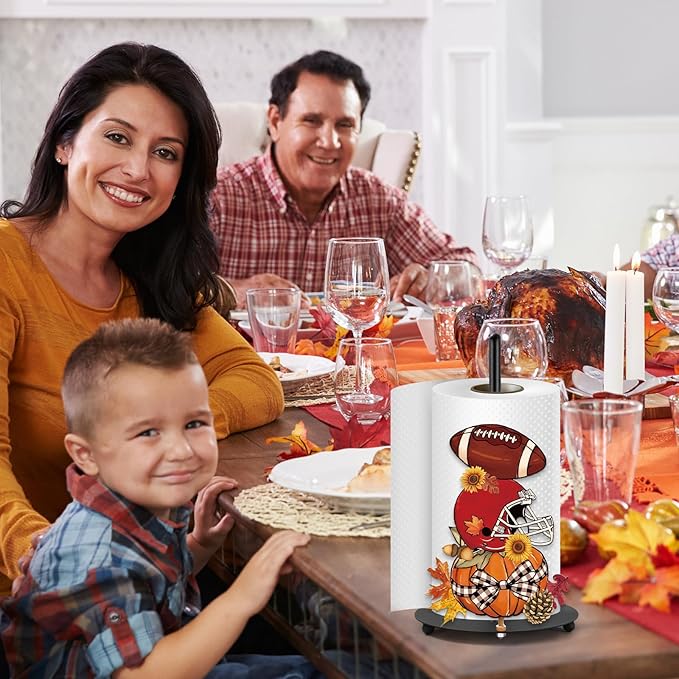JarThenaAMCS Fall Paper Towel Holder Pumpkin Football Kitchen Decor Accessories Large Metal Towel Holder Stand for Autumn Thanksgiving Home Party Bathroom Countertop