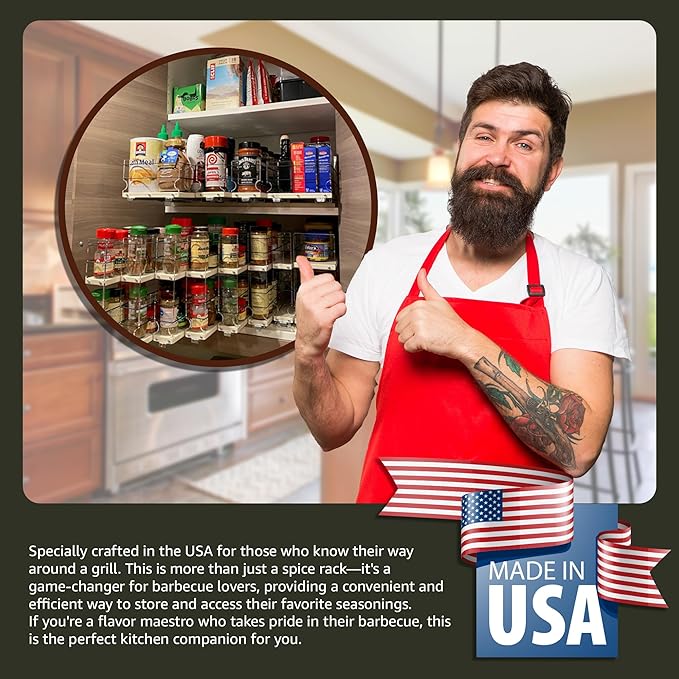 Vertical Spice - Sliding Spice Rack - Pull Out Spice Rack for Inside Cabinets, Sliding Shelves, Rack for Kitchen Cabinets - Made in USA - 2 Tier - 10.6" D x 4.6" W x 10.75" H(Cream, Fully Assembled)