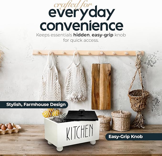 Solid Wood Farmhouse Kitchen Storage Bin with Lid – Rectangular Organizer Box for Countertop or Pantry – Stylish Kitchen Decor & Accessories