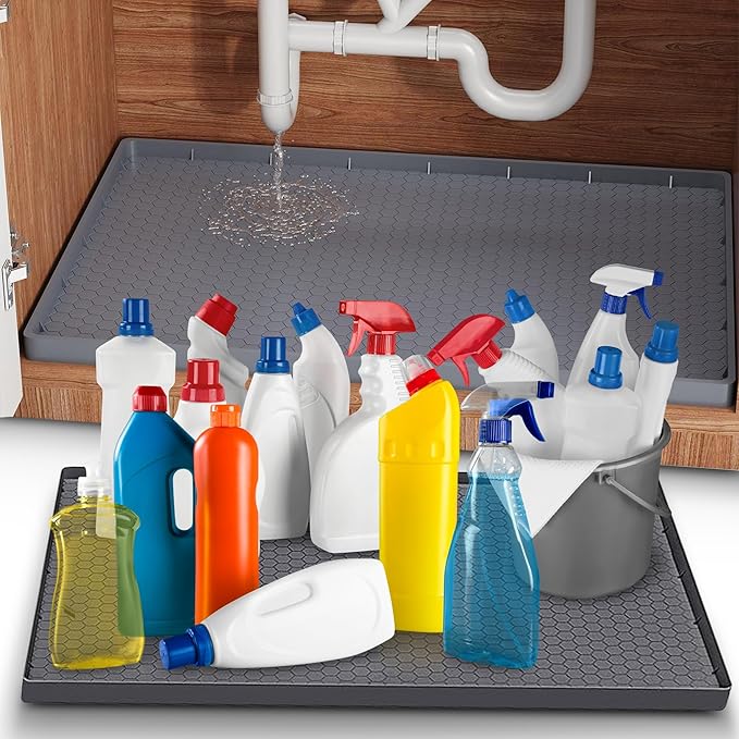 Cheer Collection Silicone Under Sink Mat - Waterproof Cabinet Liner for Kitchen, Leak Proof, Easy Clean, Non-Slip Drip Tray, Protects Cabinets from Spills, Leaks & Stains, 19x22