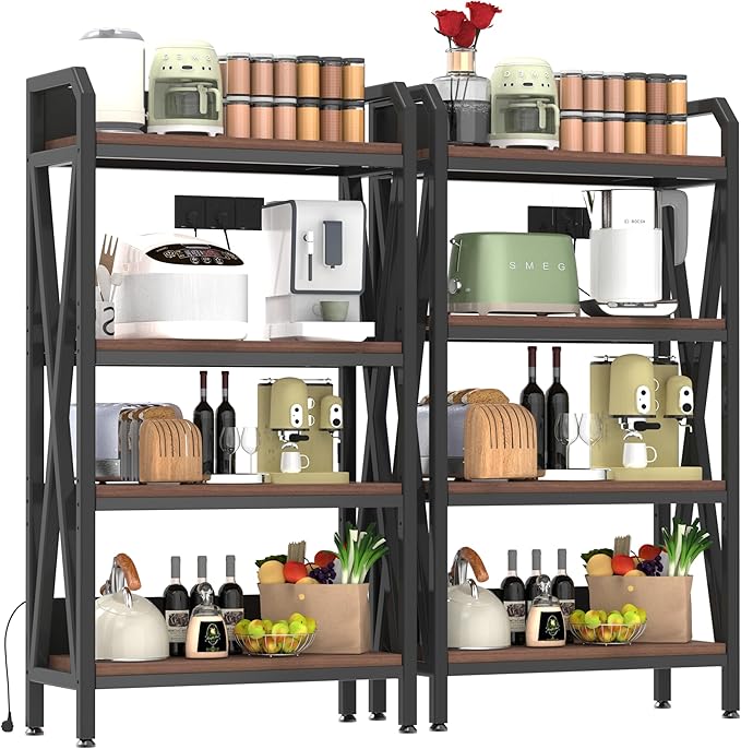 56.30'' Bakers Rack 4-Level Storage Shelves Metal and Wooden Kitchen Shelves, Kitchen Organizers and Storage, for Garage, Pantry, Bathroom, Closet (4-Tier 56.3" H x 33.5" W x 15.8" D)