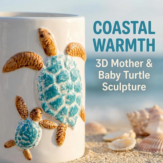 Turtle Kitchen Utensil Holder Cooking Utensil Crocks For Kitchen Tool Holder Counter White Ceramic Utensil Organizer 3D Turtle Decor Easy-Grip Glossy Glaze Countertop Storage Utensils Caddy