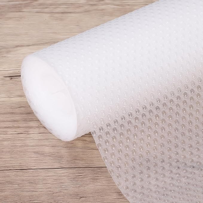 HARFINGTON Shelf Liner 12" x 16ft EVA Non-Slip Drawer Mats Waterproof Circular Mesh Texture Liner for Kitchen Cabinets Cupboard Refrigerator Shelves, Clear