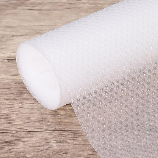 HARFINGTON Shelf Liner 12" x 16ft EVA Non-Slip Drawer Mats Waterproof Circular Mesh Texture Liner for Kitchen Cabinets Cupboard Refrigerator Shelves, Clear