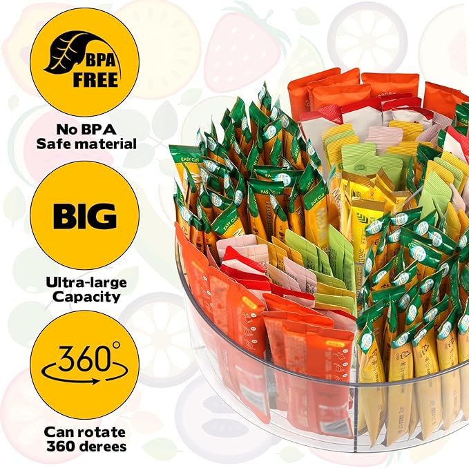 Drink Packet Organizer, Turntable Water Packet Organizer, Mix Drink Station Organizer, Pantry Organization Storage Bins for Kitchen Fridge Countertop Cabinet, 5 Parts for Snacks Packets Spices