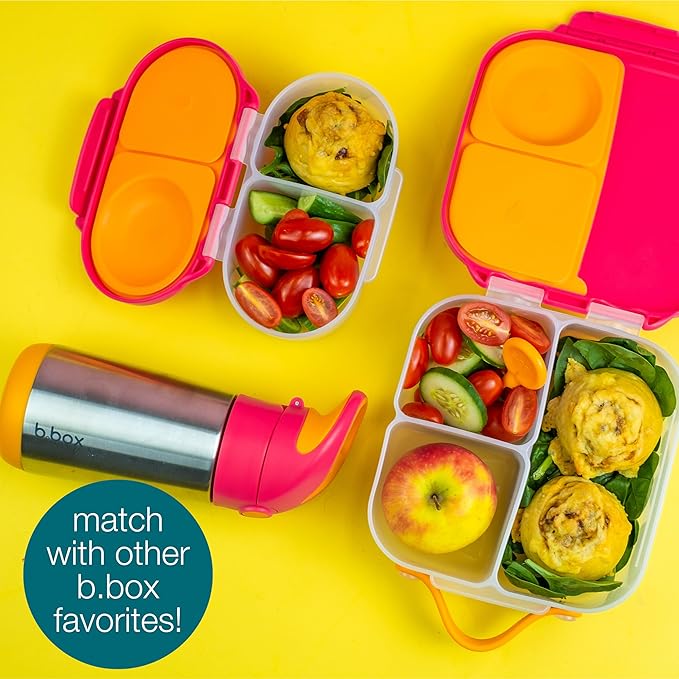 b.box Mini Lunch Box, Bento Box for Kids, Snack Container with 2 Leak Proof Compartments, Reusable Snack Containers with Lids, Kids Lunch Boxes Ages 3+, BPA Free, 4 1/4 Cup Capacity (Lilac Pop)