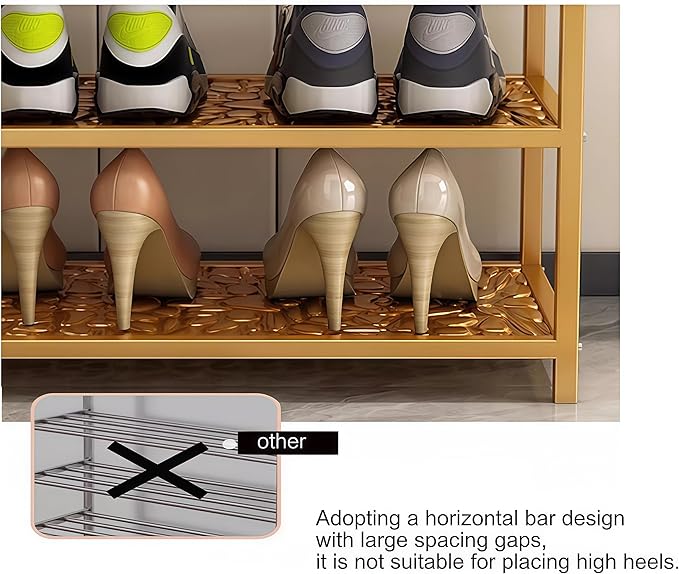 3 Tier Metal Shoe Rack Organizer Vertical Design Entryway Storage Cabinet for Entrance or Kitchen Small and Narrow Free Standing Gold