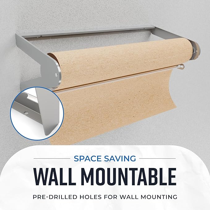 Bryco Goods - 24 Inches Roll Dispenser and Cutter Made of Heavy-Duty Steel Frame & Sharp Blade. Wall Mountable & Tabletop. Ideal for Kraft, Freezer, Packing & Butcher Paper - Up to 1000ft Rolls