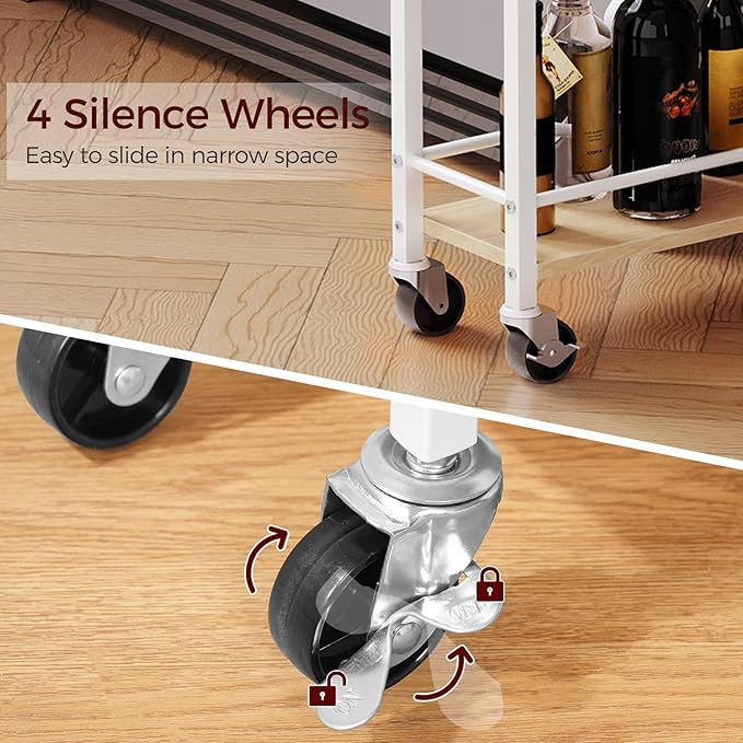 MAHANCRIS Slim Rolling Cart, Mobile Kitchen Cart on Wheels, Narrow Storage Cart for Small Space, Wooden Kitchen Storage Rack, for Bathroom, Laundry, Living Room, White RCBN1501