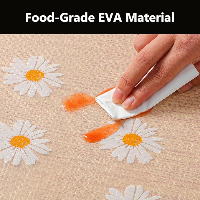 INNOLITES Shelf Liners for Kitchen Cabinets – Drawer Liner Waterproof & Oil-Proof, Non-Adhesive EVA with Floral Pattern – Durable Washable, Easy to Clean (Clean Daisy, 17.7" x 197")