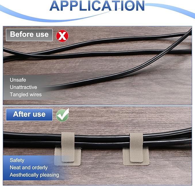 M METERXITY 100-Pack Hook and Loop Cable Ties, 3.5 x 1.1 Inch Enhanced Self-Adhesive Cord Organizer for Desk/Home/Wall/Office Essentials, Cable Management Under Desk [Beige]