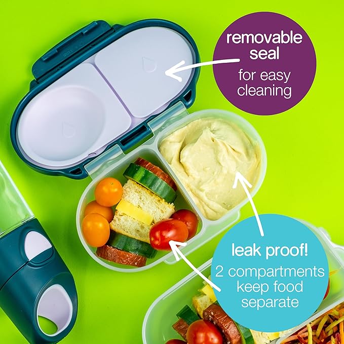b.box Snack Box Reusable Snack Containers with Lids 2 compartments, Bento Box for kids and toddlers, Leakproof Lunch Box, BPA free and Dishwasher Safe Snack Container (Emerald Forest, 1 3/4 Cup)