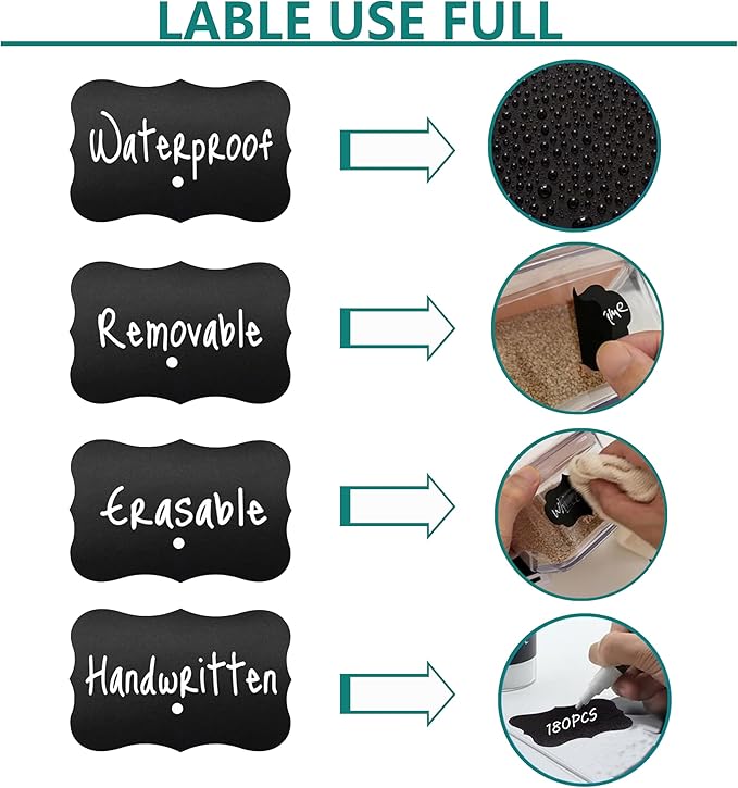 180pcs Chalkboard Labels，Erasable Reusable Blackboard Stickers with 1 Chalk Marker for Mason Jars, Craft Rooms, Weddings, Storage, Pantry Containers and Storage Bin Organize Your Home & Kitchen