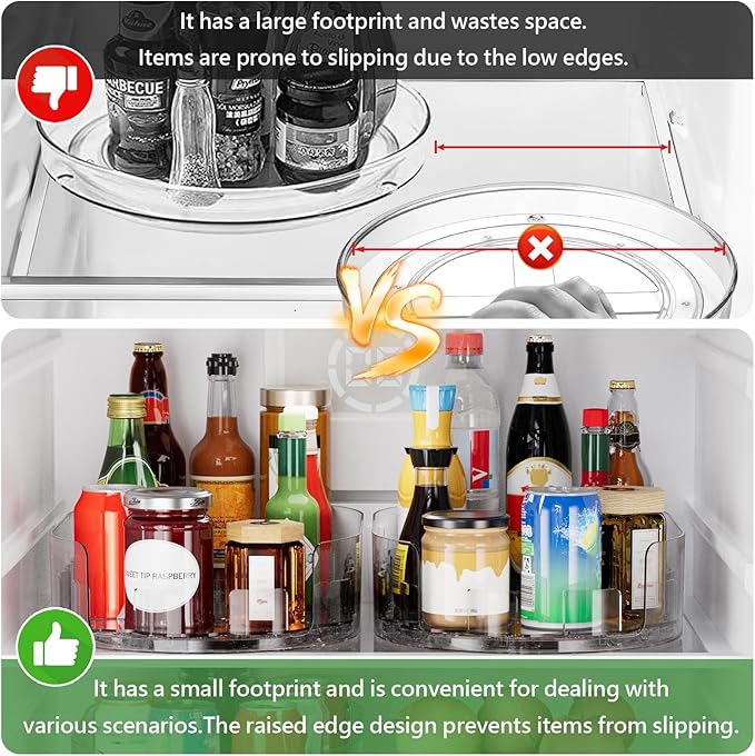 360° Rotating Lazy Susan for Refrigerator, 13.5''x8.5'' Clear Lazy Susan Turntable for Refrigerator Organizers and Storage, Kitchen, Table Top, Cabinet, Pantry, Countertop, 1 Pack
