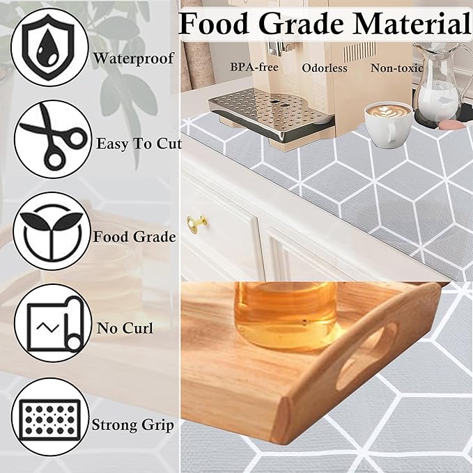 Shelf Liner for Kitchen Cabinets Non Adhesive 15 Inch Wide X 20 Ft Waterproof Cabinet Drawer Liners for Pantry Shelves Non Slip Strong Grip Mat for Closet Bathroom Cupboard Refrigerator Under Sink