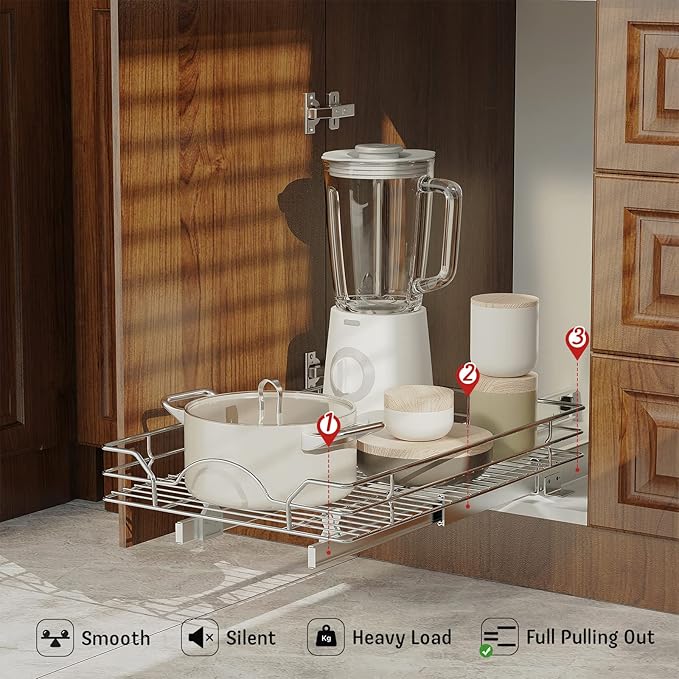 LOVMOR Pull Out Cabinet Organizer and Storage 9" W x 21½" D, Slide Out Shelves for Kitchen Cabinets